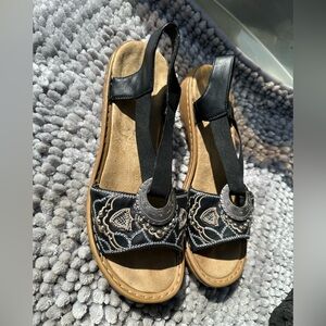 Rieker Black Leather Regina Sandals